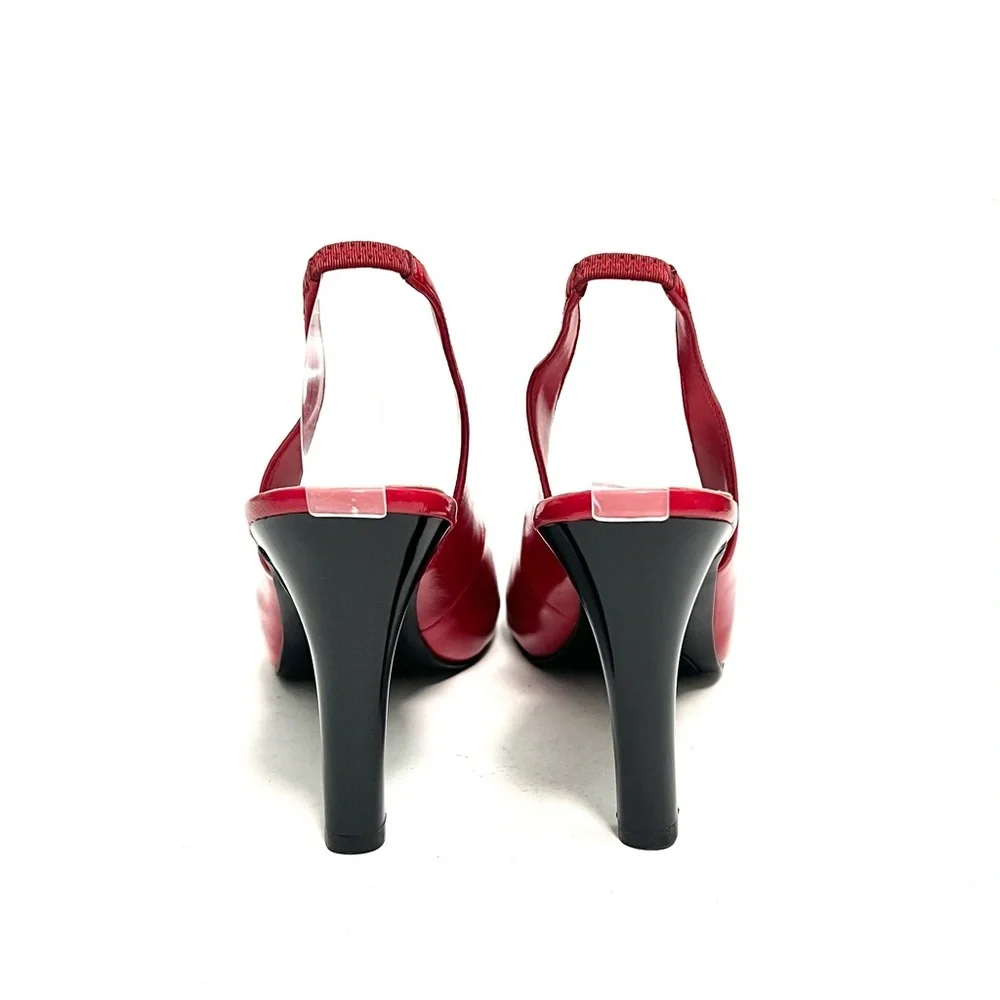 Vintage Y2K lipstick red vegan patent leather platform slingback heels